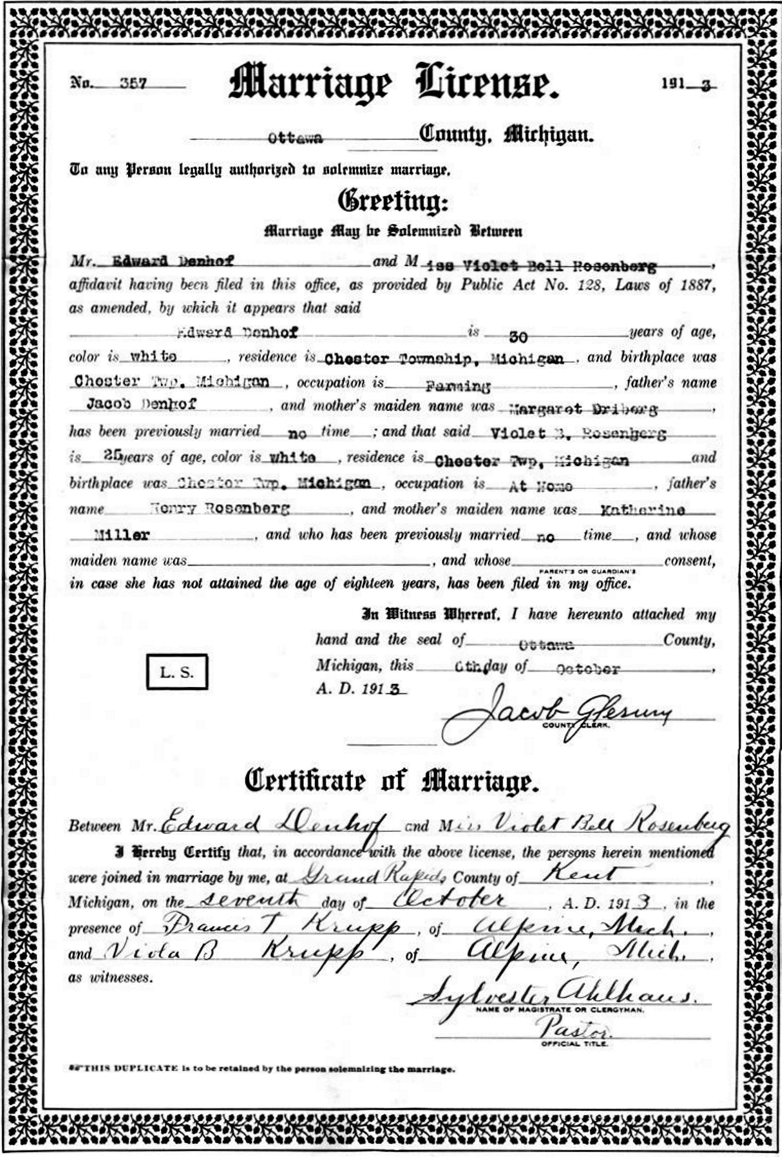 Denhof-Edward-VioletRosenberg-MarriageLicense1913.jpg