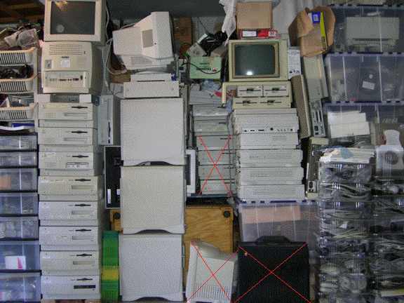 Photo of large stack of Macs