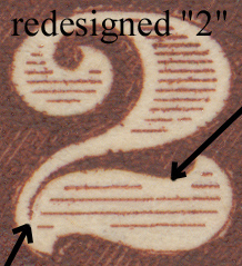 close-up of the 1922-1936 re-designed "2" Dollar - deeper tip in elbow corner and base top shade line interrupted by curve
