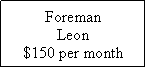 Text Box: ForemanLeon$150 per month