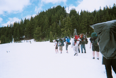 Hikers in snow