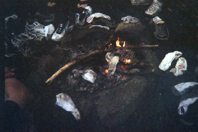 Wet socks drying by the fire