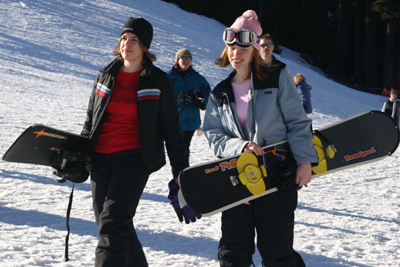 Deanna & Charlee with their snowboards