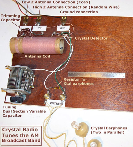 Crystal radio wiring