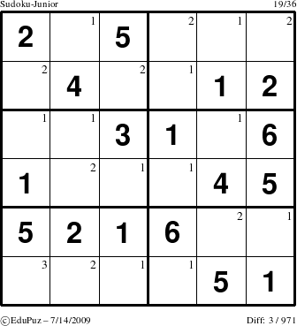 Easy Sudoku-Junior puzzle for Tuesday July 14, 2009 with the first 3 steps marked