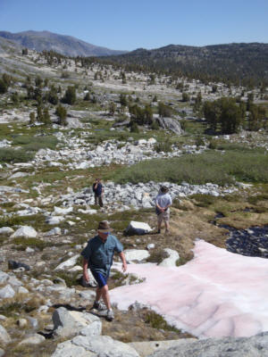 Cross-country hiking, Island Pass and camp in the background