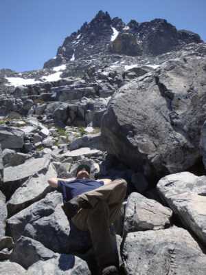 Ben takes a break beneath Banner Peak