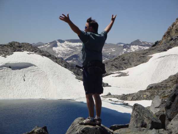 Jeff celebrates reaching the pass