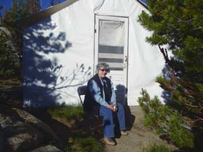 Kathie's ready to leave Sunrise High Sierra Camp