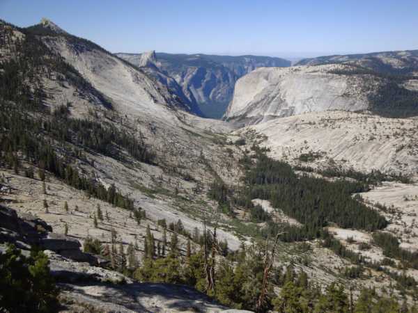 View down Tenaya Canyon towards Yosemite Valley, Half Dome in the background