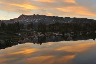 First sunset over the tarn beside camp