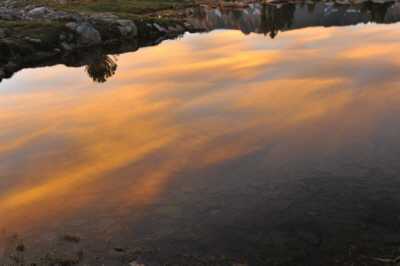 First sunset over the tarn beside camp
