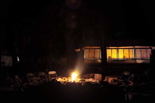 After dessert and sunset, everyone's in bed, no one's by the fire