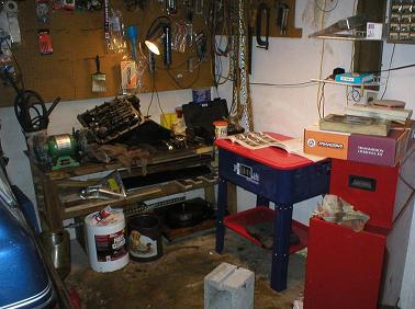 My corner, the bench and tools around my seat (the block)