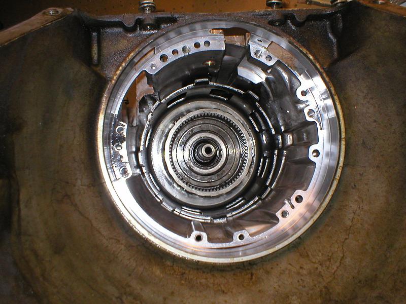 looking inside the transmission case at the stubborn input ring gear