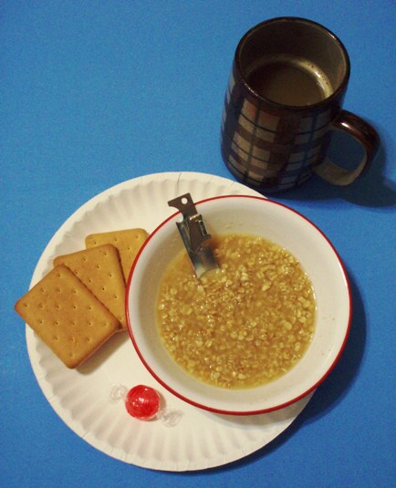 Oatmeal, biscuits and a mug of alleged tea starts the day out right.