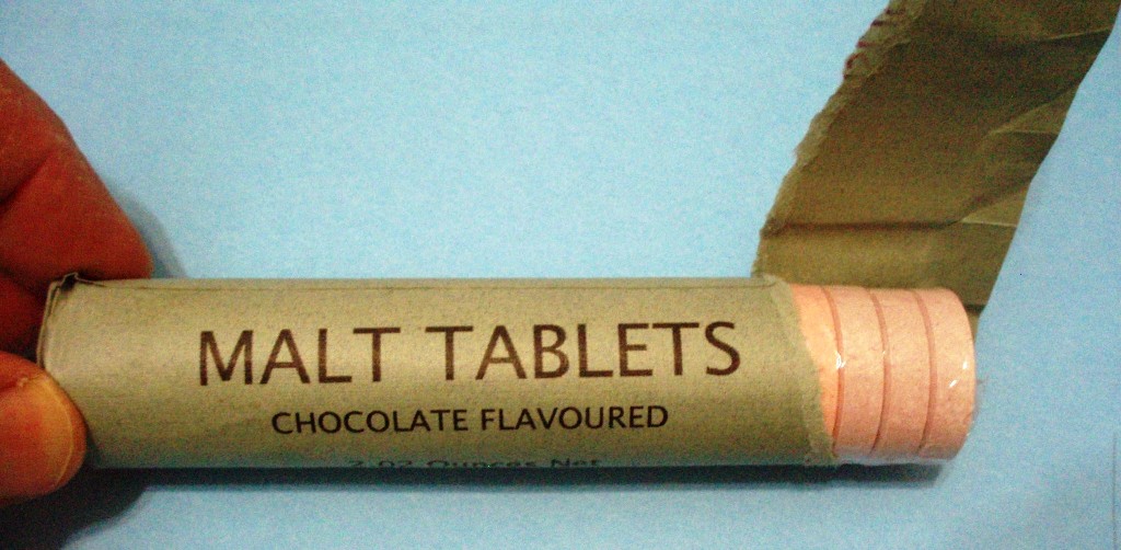 British compo ration replica chocolate malt tablets.