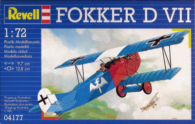 Boxtop scan of Revell Fokker D VII in 1/72 scale.