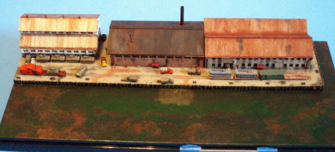 Overall view of the finished dockyard diorama base, taken without flash.