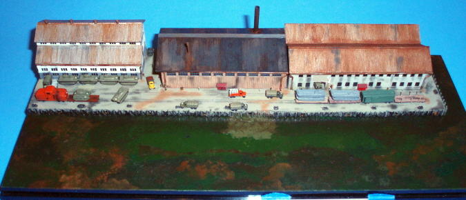 Overall view of the finished dockyard diorama base taken with a flash. Different lighting brings out different details.