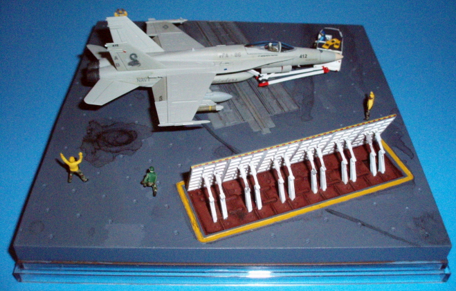 Overall view of the 'back' of the model, showing the raised jet blast deflector.