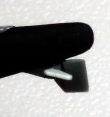 Shot of the aft diving planes added with small pieces of styrene sheet,