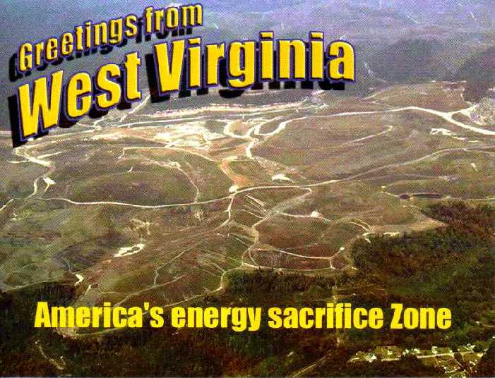Aerial photograph showing the devestation that mountaintop removal/valley fill strip mining is causing in West Virginia. Used with permission.