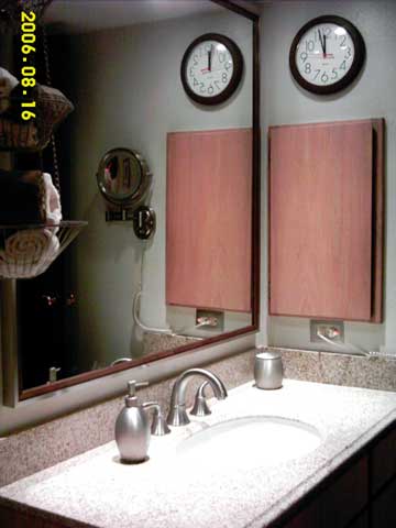 Brushed nickel & walnut framed mirror. Love it!