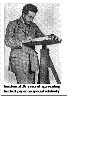 Text Box:  
Einstein at 26 years of age reading his first paper on special relativity
