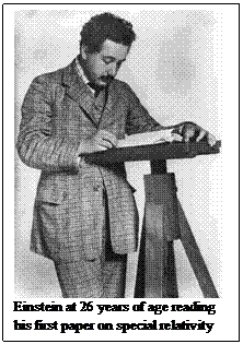 Text Box:  
Einstein at 26 years of age reading his first paper on special relativity
