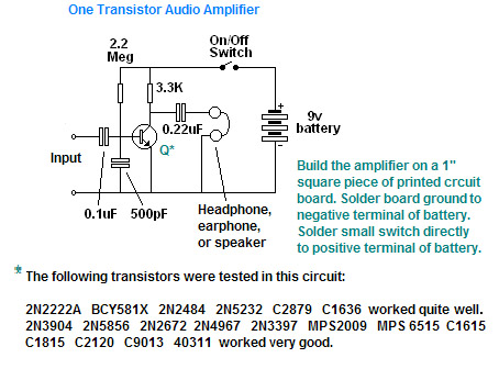 Poor Mans Electronics Web Page One Transistor Audio Amplifier