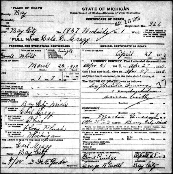 Dale Gregg's Death Certificate