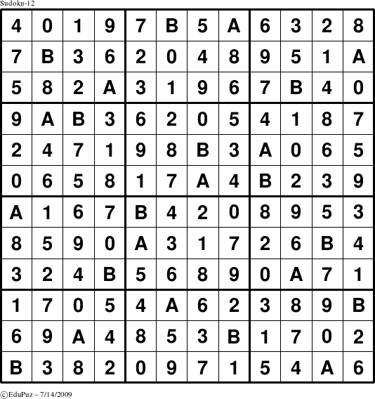 Answer grid for the Sudoku-12 puzzle for Tuesday July 14, 2009