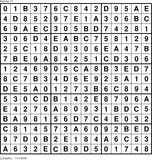 Answer grid for the Sudoku-15 puzzle for Tuesday July 14, 2009