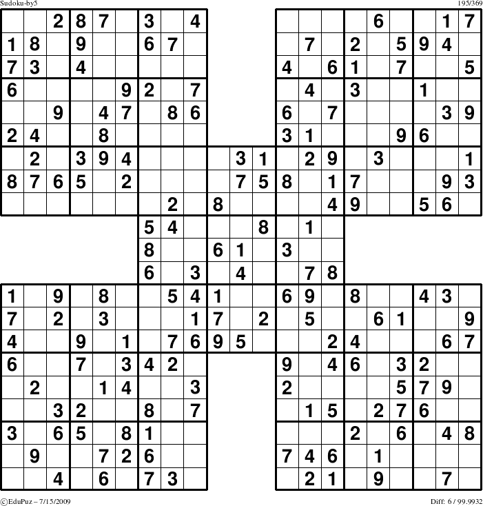 Medium Sudoku-by5 puzzle for Wednesday July 15, 2009