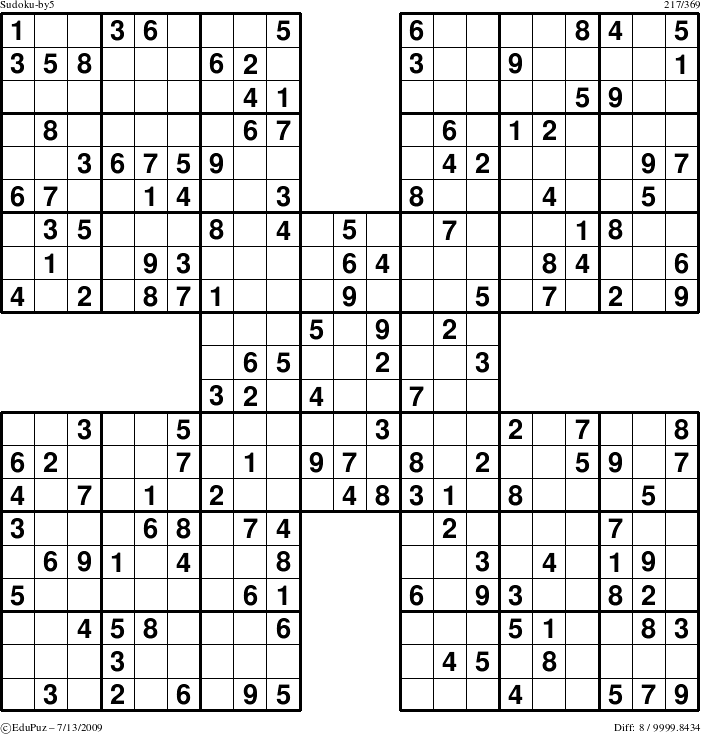 Medium Sudoku-by5 puzzle for Monday July 13, 2009