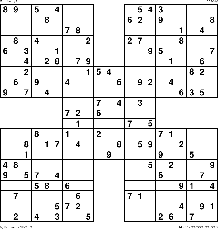 Difficult Sudoku-by5 puzzle for Friday July 10, 2009