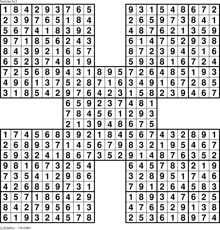 Answer grid for the Sudoku-by5 puzzle for Wednesday July 8, 2009