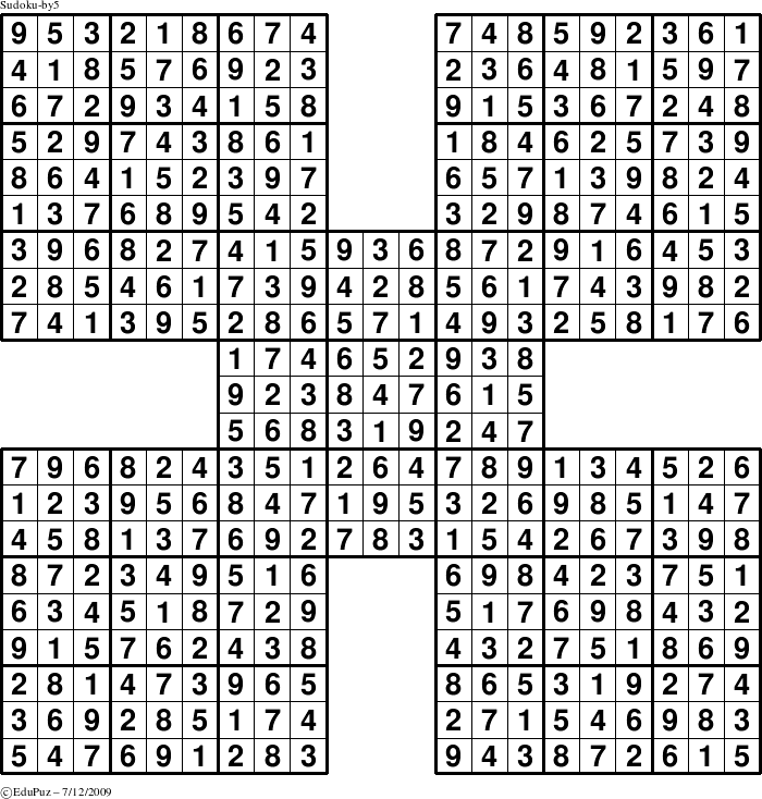 Answer grid for the Sudoku-by5 puzzle for Sunday July 12, 2009