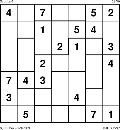 Easy Sudoku-7 puzzle for Thursday July 9, 2009