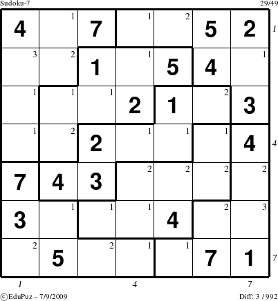 Easy Sudoku-7 puzzle for Thursday July 9, 2009 with all 3 steps marked