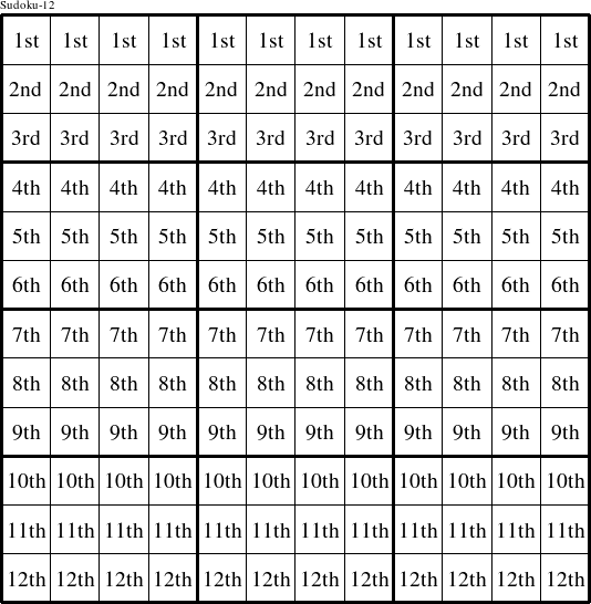 Each row is a group numbered as shown in this Sudoku-12 figure.