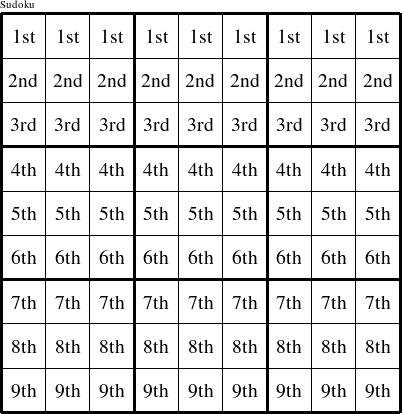 Each row is a group numbered as shown in this Sudoku figure.