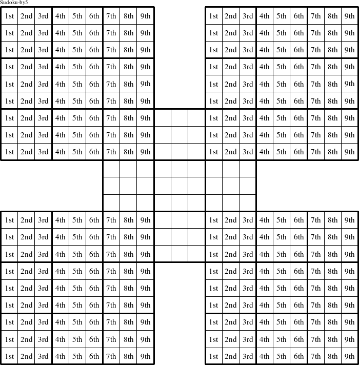 Each column in the upper left, upper right, lower left, and lower right puzzles is a group numbered as shown in this Sudoku-by5 figure.