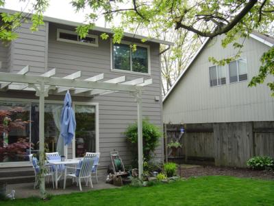 Looking across the patio to the family room