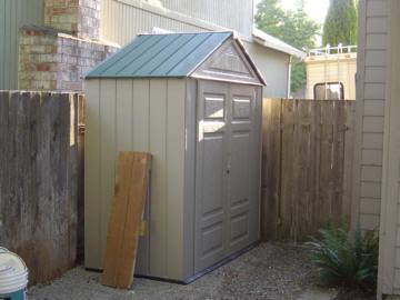 The back yard now sports a small shed