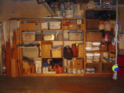 south wall, with new sheet rock and new shelving