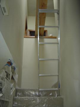 Looking up the stairs after the skylight