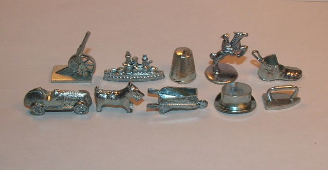 COMPLETE SET 10 MONOPOLY TOKENS PEWTER PARKER BROTHERS GAME PIECES ...